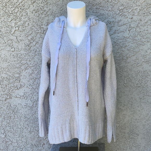 Simply Vera Wang Kohl’s Baby Blue Pastel Sherpa Hoodie Pullover Sweater Vneck - Picture 2 of 10